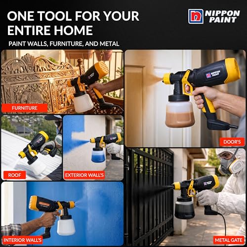 Nippon Paint 450W Electric Paint Spray Gun with 900Ml Container, 2M Long Cable | Suitable for Indoor Outdoor Home & Industrial Use (Pack of 1, Yellow and Black) - Image 4