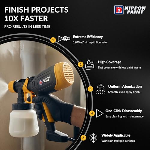 Nippon Paint 450W Electric Paint Spray Gun with 900Ml Container, 2M Long Cable | Suitable for Indoor Outdoor Home & Industrial Use (Pack of 1, Yellow and Black) - Image 5