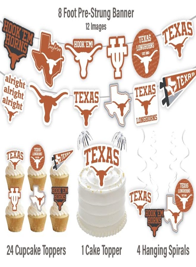 PartyKandy University of Texas Party Supplies for Football, Birthday Gift, Graduation Party Banner and Cake Toppers (42 Pieces) (Texas Longhorns) - Image 2