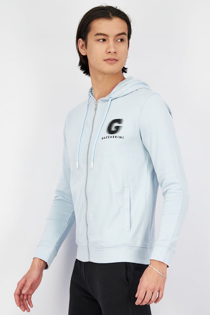 Gazzarrini Men Brand Logo Long Sleeves Hoodie, Light Blue - Image 3