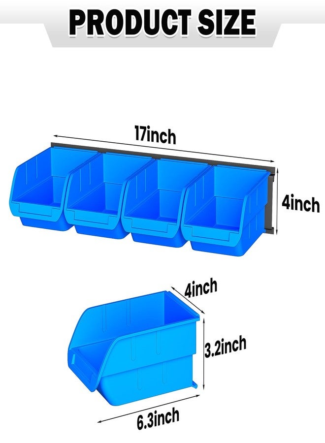 Ultrawall Wall Mounted Storage Bins, Plastic Hanging Storage Organizer Bins, Garage Tool Storage System for Screws, Nuts, Bolts, Nails, and Small Hardware Parts, 16x bins & 4 x rails, Blue - Image 2