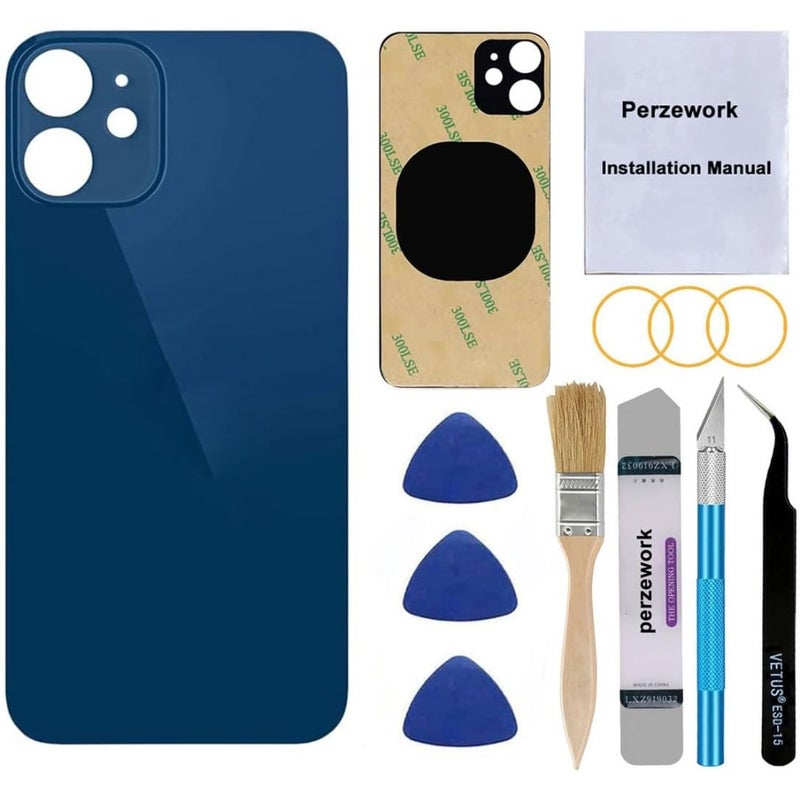 OEM Rear Back Glass Replacement for iPhone 12 mini 5.4 inches Blue with Reparing Toolkit - Image 1
