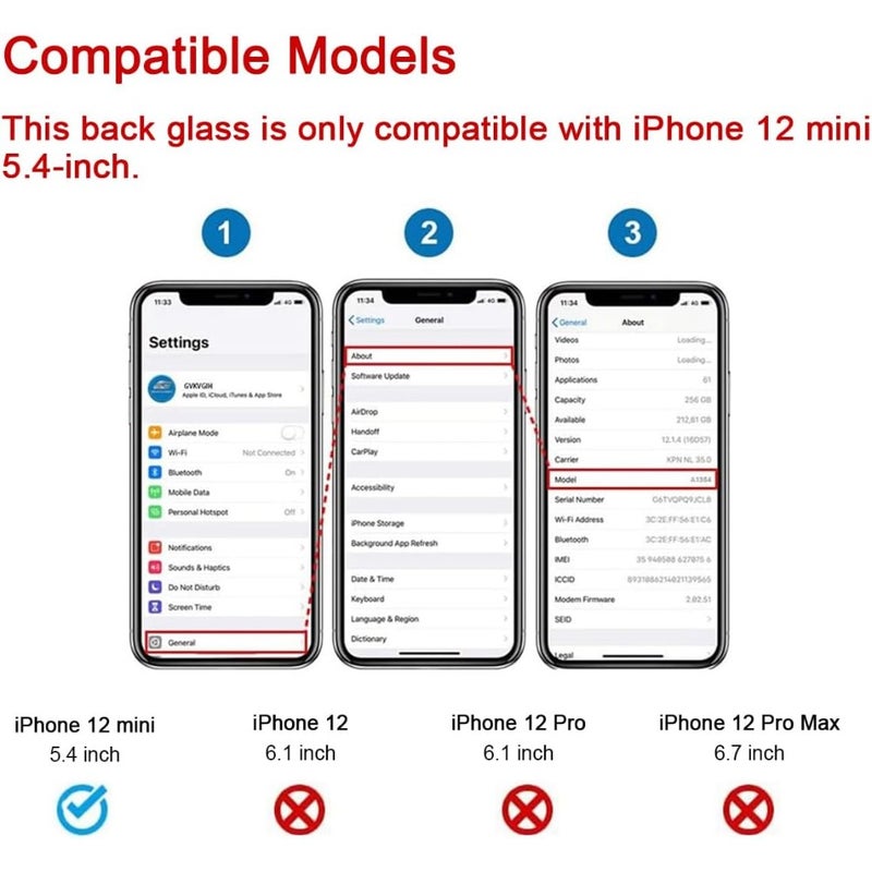 OEM Rear Back Glass Replacement for iPhone 12 mini 5.4 inches Blue with Reparing Toolkit - Image 2