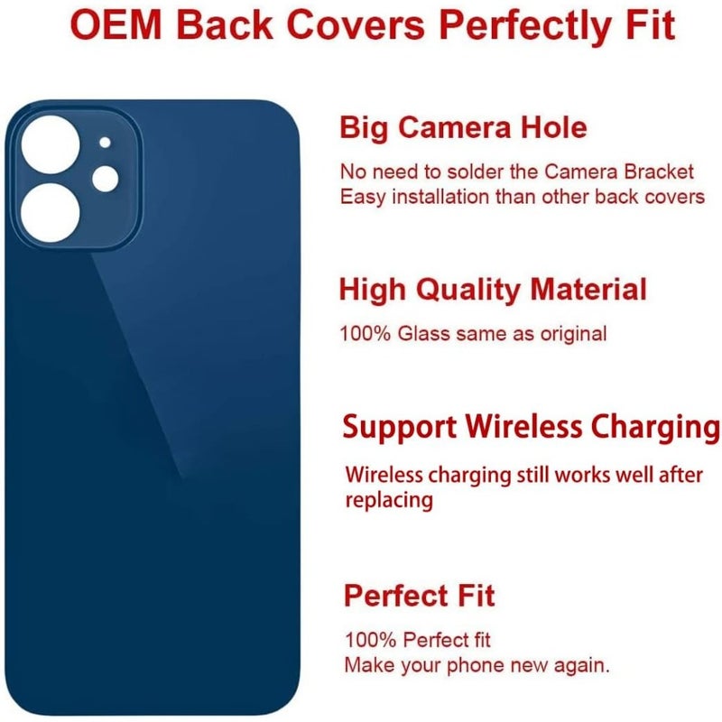 OEM Rear Back Glass Replacement for iPhone 12 mini 5.4 inches Blue with Reparing Toolkit - Image 3
