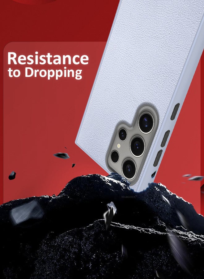 CATANES (for Samsung Galaxy S24 Ultra) Case Cover Leather Case with Lens Frame Shockproof Full Body Protective Cover Light Blue - Image 3