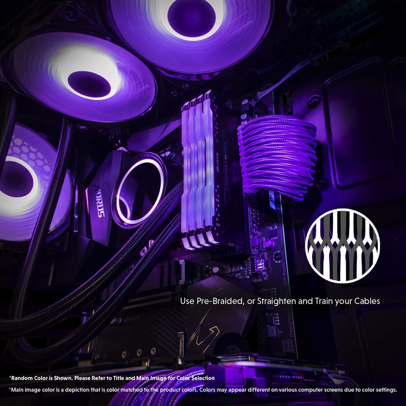 LINKUP - AVA 50cm PSU Cable Extension Sleeved Custom Mod GPU PC Braided w/Comb Kit - Compatible with RTX3090 | 1 x 24 P (20+4) | 2 x 8 P (4+4) CPU | 3 x 8 P (6+2) GPU Set | 500mm - GreenBlack - Image 3