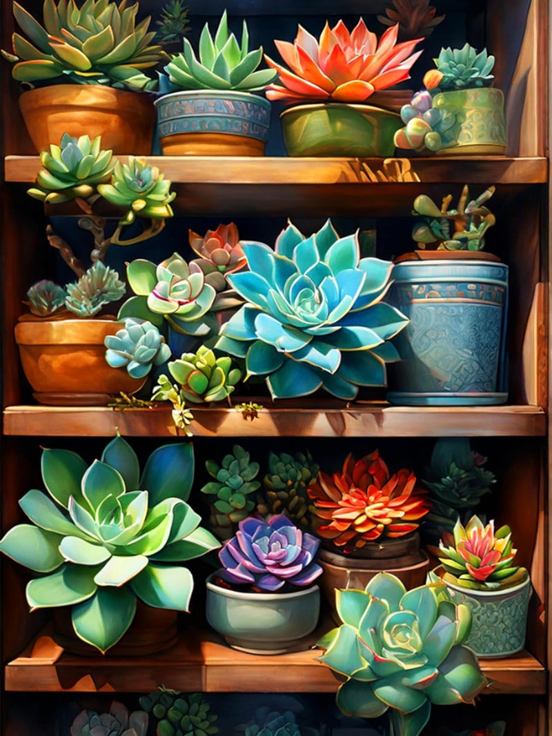 Meothan 5D Flowers Diamond Painting Kits for Adults DIY Plant Succulents Diamond Art Kits for Adults Beginners Full Drill Gem Art Crafts Kits for Home Wall Art Decor Gifts 12x16 inch - Image 1