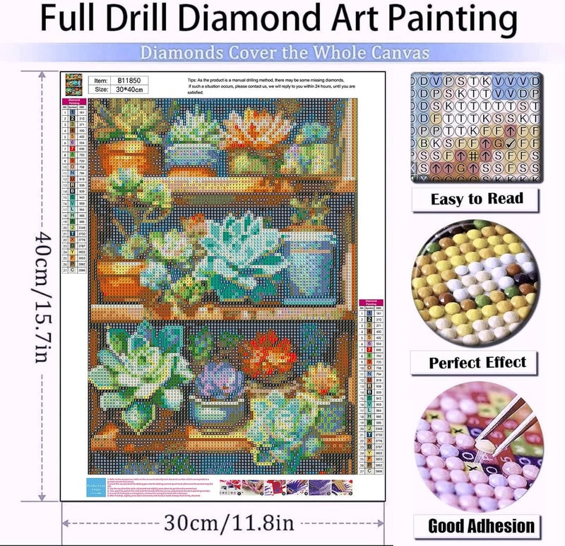 Meothan 5D Flowers Diamond Painting Kits for Adults DIY Plant Succulents Diamond Art Kits for Adults Beginners Full Drill Gem Art Crafts Kits for Home Wall Art Decor Gifts 12x16 inch - Image 3
