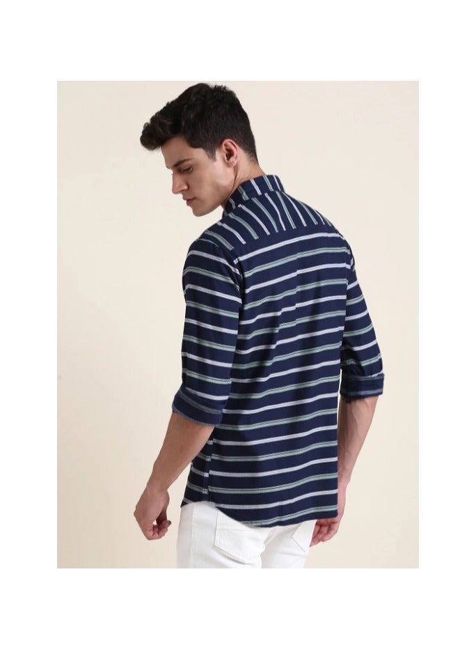 Dennis Lingo Men's Navy Slim Fit Cotton Casual Shirt - Image 3