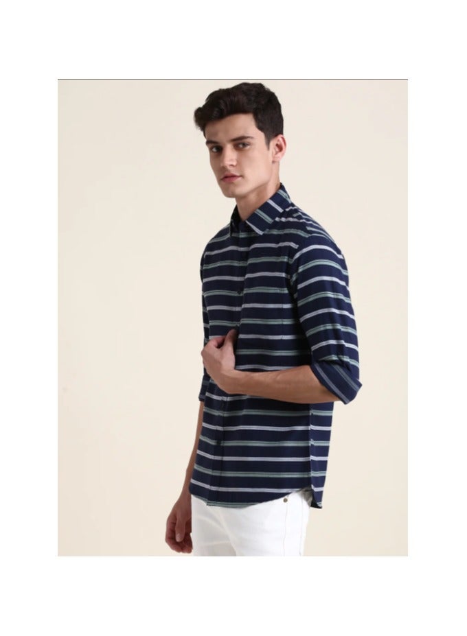 Dennis Lingo Men's Navy Slim Fit Cotton Casual Shirt - Image 2