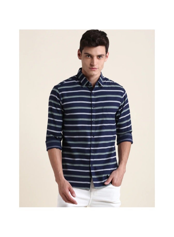 Dennis Lingo Men's Navy Slim Fit Cotton Casual Shirt - Image 1