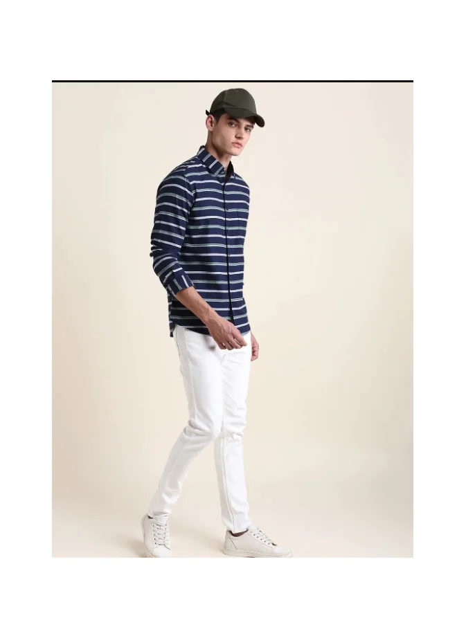 دينيس لينغو Men's Navy Slim Fit Cotton Casual Shirt