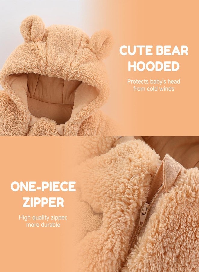 JiAmy Baby Snowsuit Hooded Romper Winter Outfits Boys Girls Cartoon Bear Fleece Jumpsuit Brown Bear 0-3 Months - Image 3