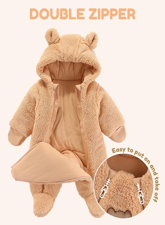 JiAmy Baby Snowsuit Hooded Romper Winter Outfits Boys Girls Cartoon Bear Fleece Jumpsuit Brown Bear 0-3 Months - Image 2