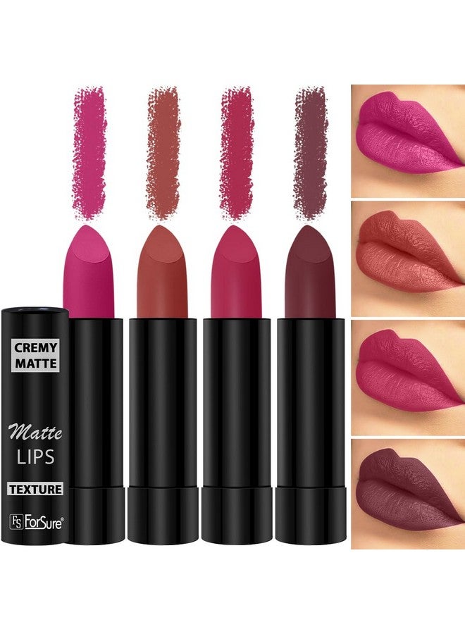 ForSure Cremy Matte Lipstick Combo Of 4 Shades- 3.5gm Each (Pink Berry, Rust Orange, Tan Red, Strawberry Pink) - Image 1