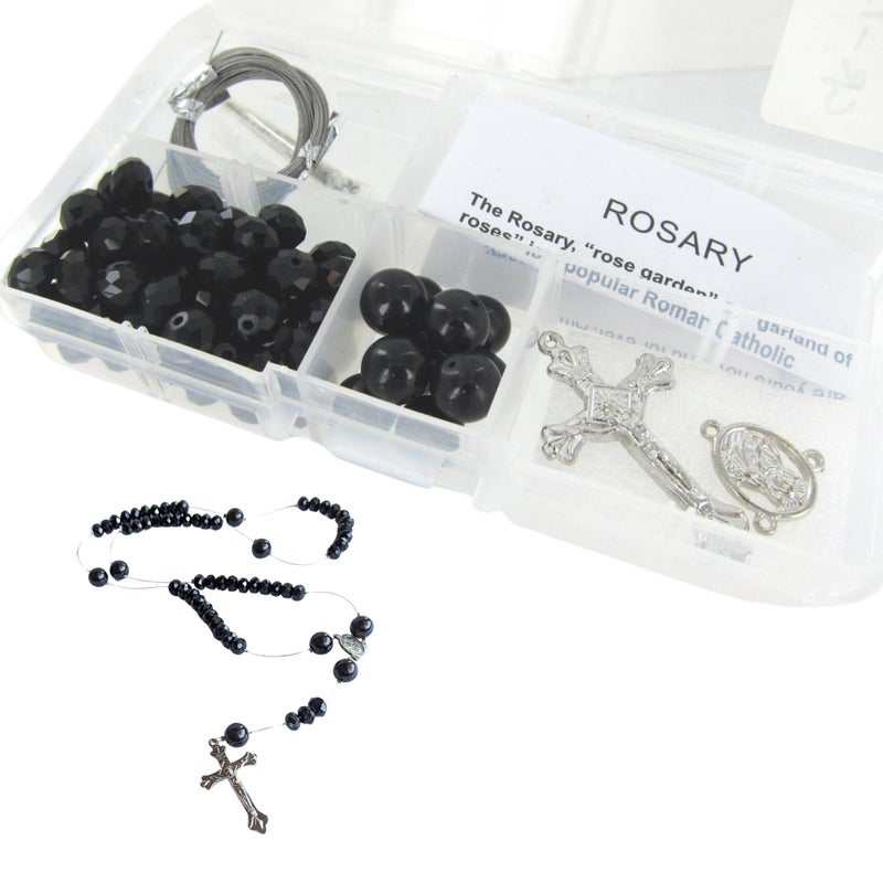 Linpeng Black Crystal Bead Box Rosary Necklace DIY Kit Rosary Making Supplies Gift for Beader Jet CR1212