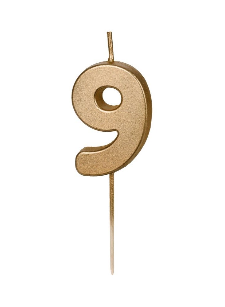 PartyDeco Gold Number Candle 9 - Image 1