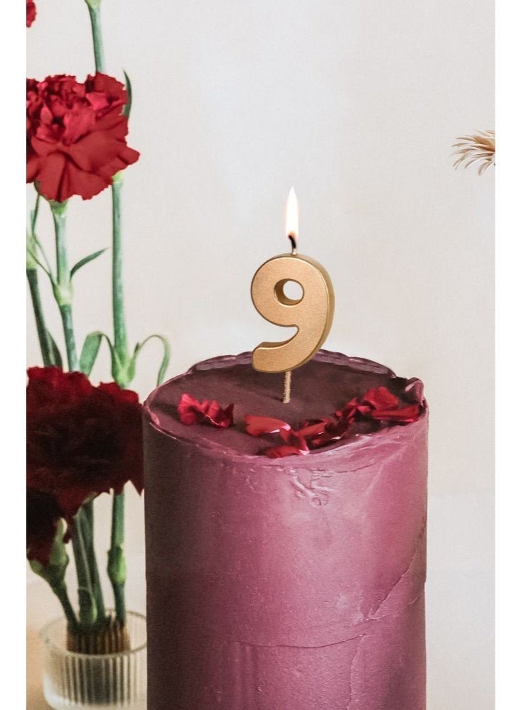 PartyDeco Gold Number Candle 9 - Image 3