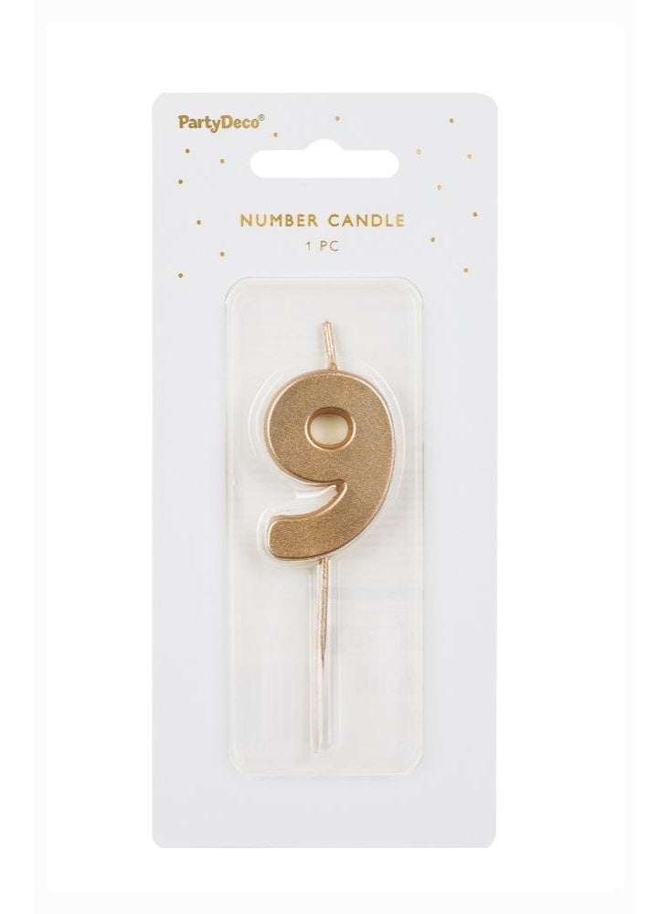 PartyDeco Gold Number Candle 9 - Image 2