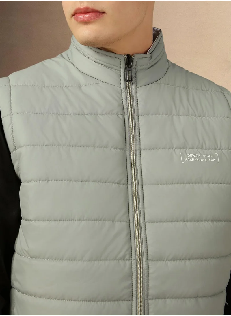 Dennis Lingo Men's Grey 100% Polyester Solid Regular Fit Jacket