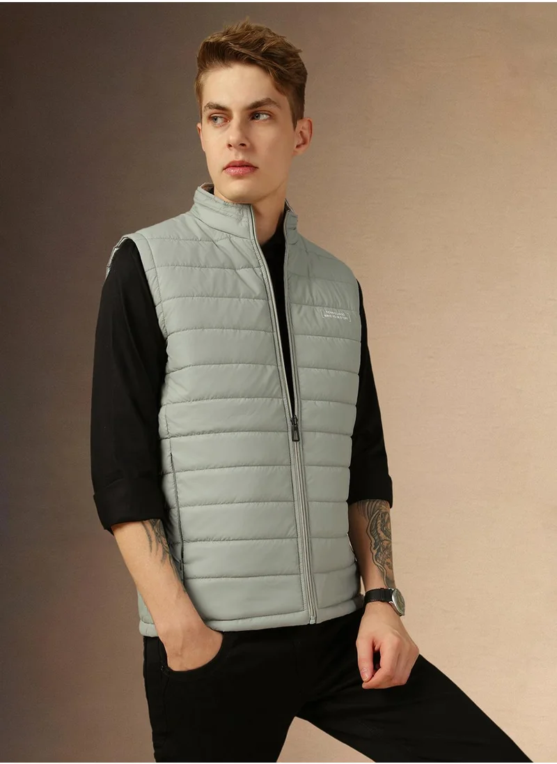 Dennis Lingo Men's Grey 100% Polyester Solid Regular Fit Jacket