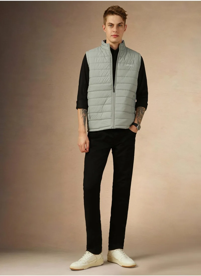 Dennis Lingo Men's Grey 100% Polyester Solid Regular Fit Jacket
