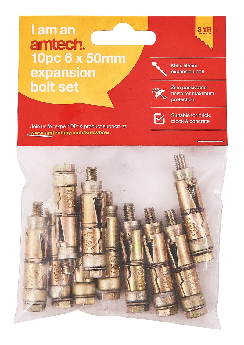 Amtech S5910 10 Piece M6 x 50mm Expansion Bolts - Image 2