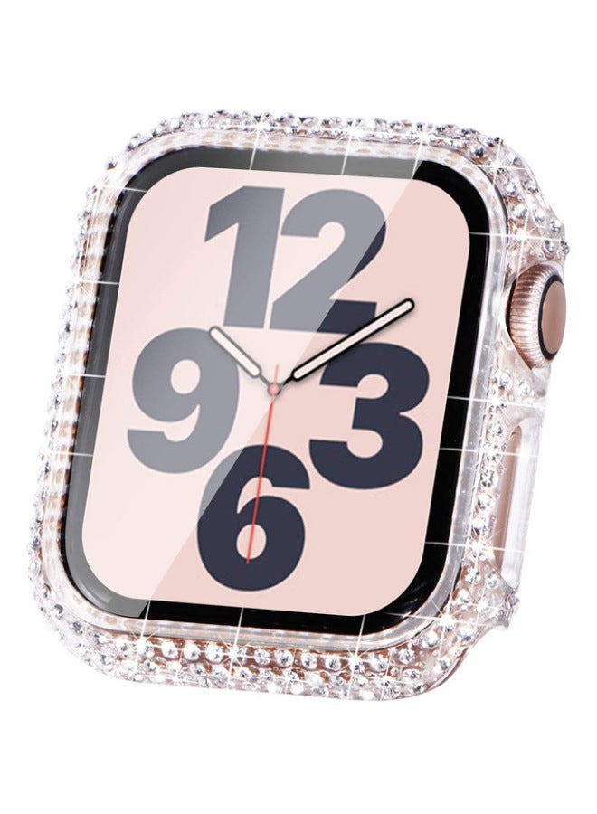 Applicable To For Iphone 8 Generation Shell Film Integrated Full Diamond Case For Apple Watch1-8/SE Electroplated Pc Diamond Protective Case-Color:Transparent Color-Appearance Size:40mm