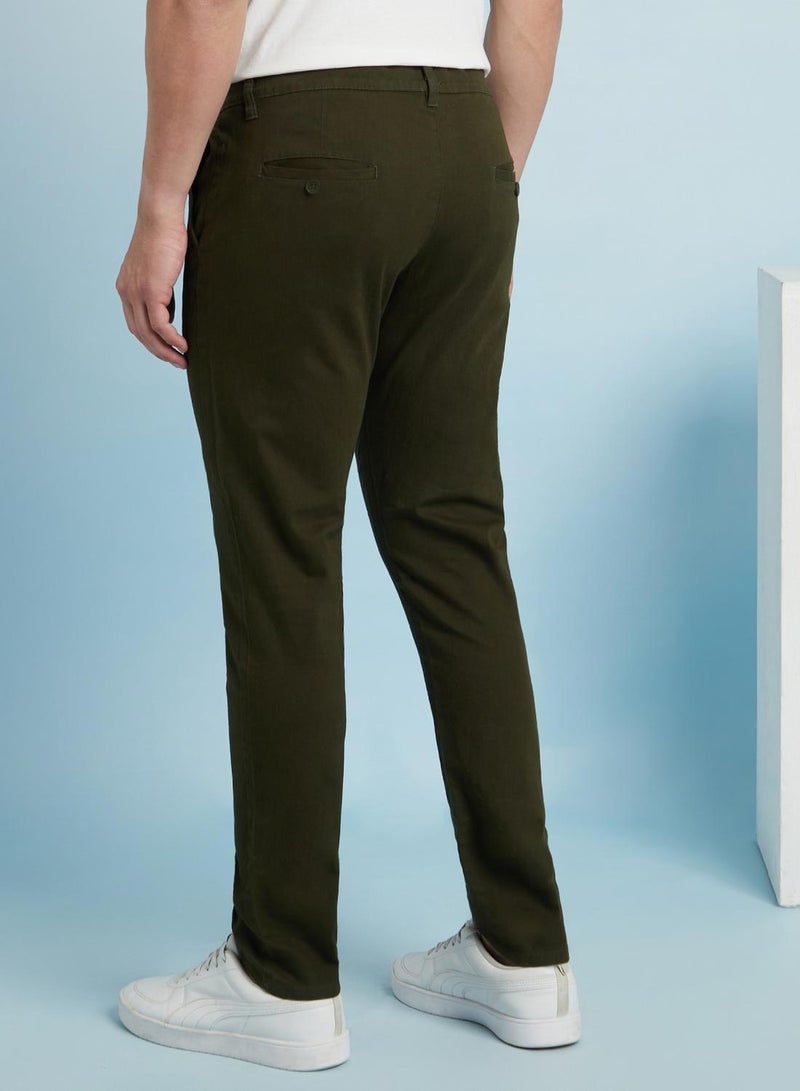 Dennis Lingo Men's Olive Green 100% Cotton Solid Full Length Chinos Straight Fit Trouser - Image 3