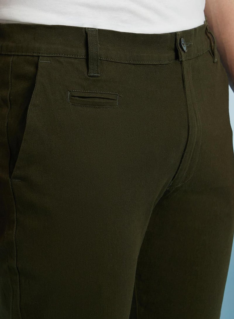 Dennis Lingo Men's Olive Green 100% Cotton Solid Full Length Chinos Straight Fit Trouser - Image 5