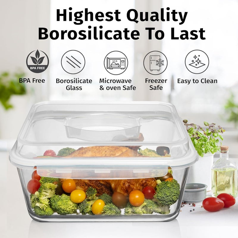 Razab 6500 ML / 220 oz / 28 Cup LARGE Glass Food Storage Container with Airtight Locking Lid. Ideal Storing food, Vegetables, Fruits. Baking Casserole, Lasagna, Roasting Turkey, Chicken BPA Free Oven Safe - Image 5
