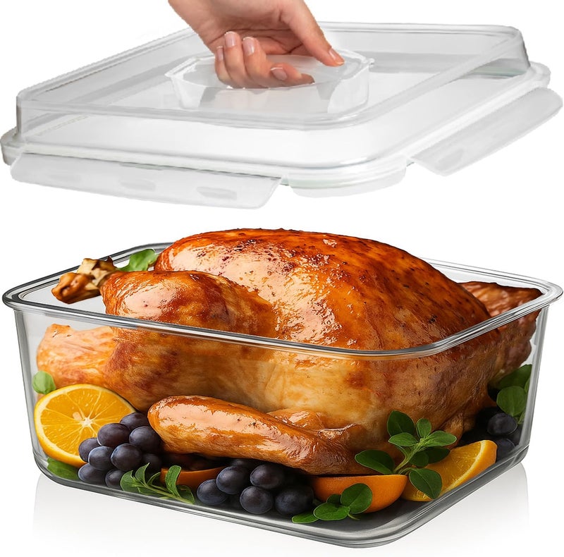 Razab 6500 ML / 220 oz / 28 Cup LARGE Glass Food Storage Container with Airtight Locking Lid. Ideal Storing food, Vegetables, Fruits. Baking Casserole, Lasagna, Roasting Turkey, Chicken BPA Free Oven Safe - Image 1