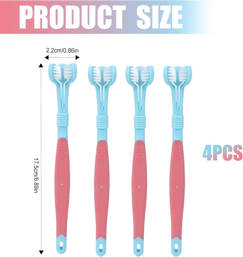Vierone 4 Pack 3-Sided Toothbrushes for Adults - Blue - 3-Sided Travel Toothbrush - Wrap Around Toothbrush for Kids with Autism - Gum Care - Deep Cleaning - Image 2