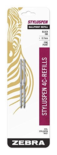 Zebra Pen StylusPen Twist Ballpoint Pen 4C Refill, Fine Point, 0.7mm, Black Ink, 2-Count,85612 - Image 1