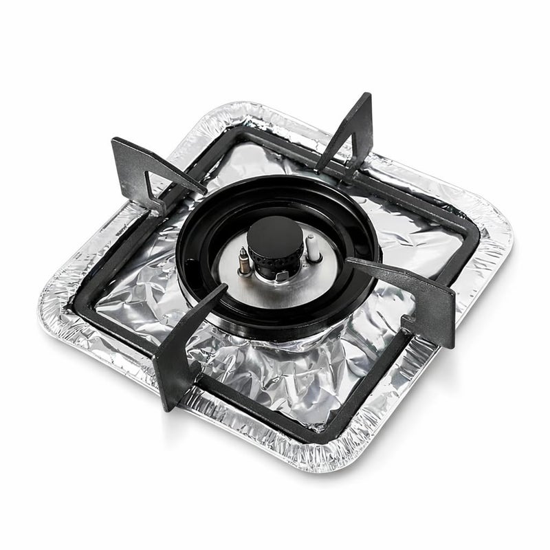 Aluminum Gas Stove Burner Covers 8 Pieces, Heat Resistant Disposable Liners for Kitchen Cleaning, Oil and Grease Protection Pads - Image 1