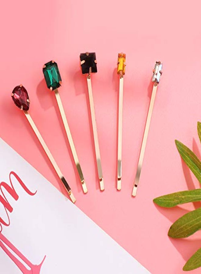Lurrose 5Pcs Colorful Crystal Hair Pins Gold Vintage Decorative Bobby Pins For Women (Mixed Style) - Image 3