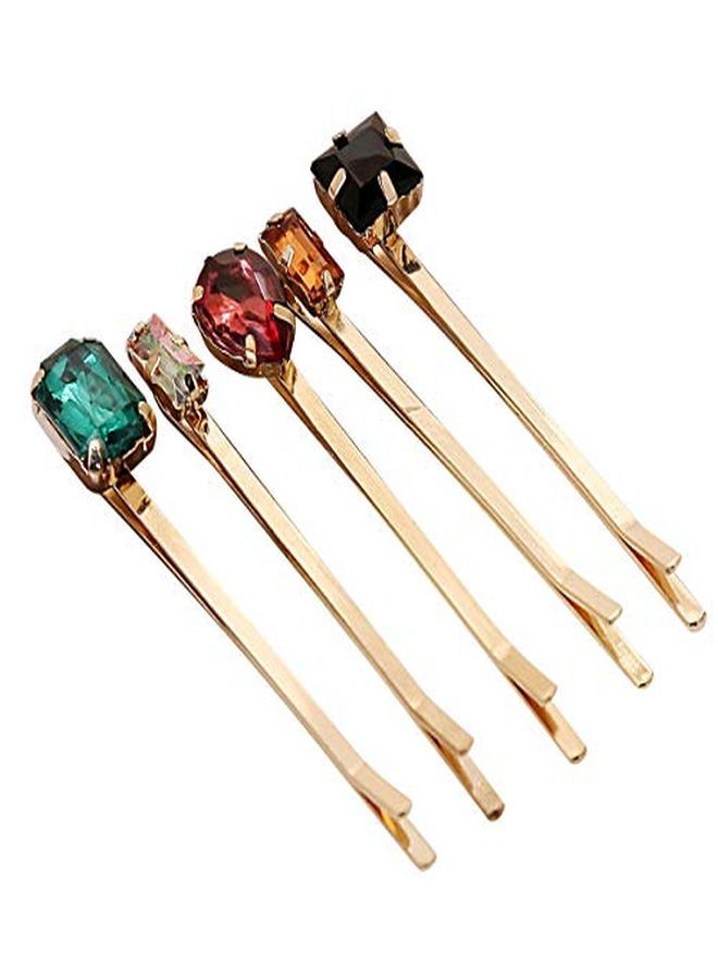 Lurrose 5Pcs Colorful Crystal Hair Pins Gold Vintage Decorative Bobby Pins For Women (Mixed Style) - Image 1