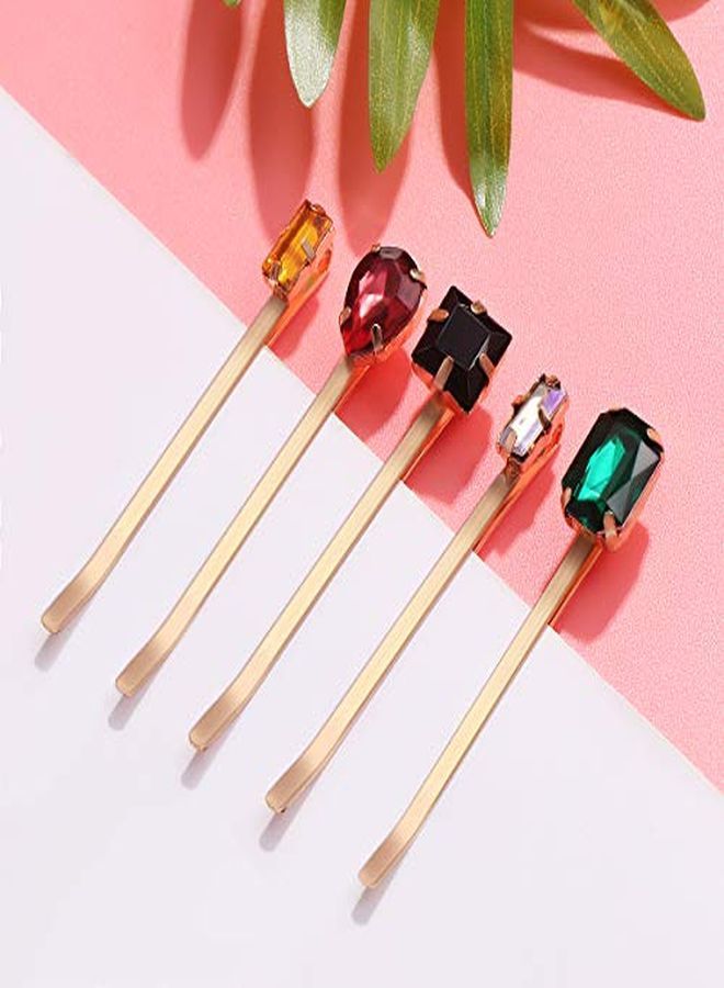 Lurrose 5Pcs Colorful Crystal Hair Pins Gold Vintage Decorative Bobby Pins For Women (Mixed Style) - Image 2