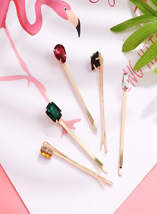 Lurrose 5Pcs Colorful Crystal Hair Pins Gold Vintage Decorative Bobby Pins For Women (Mixed Style) - Image 4
