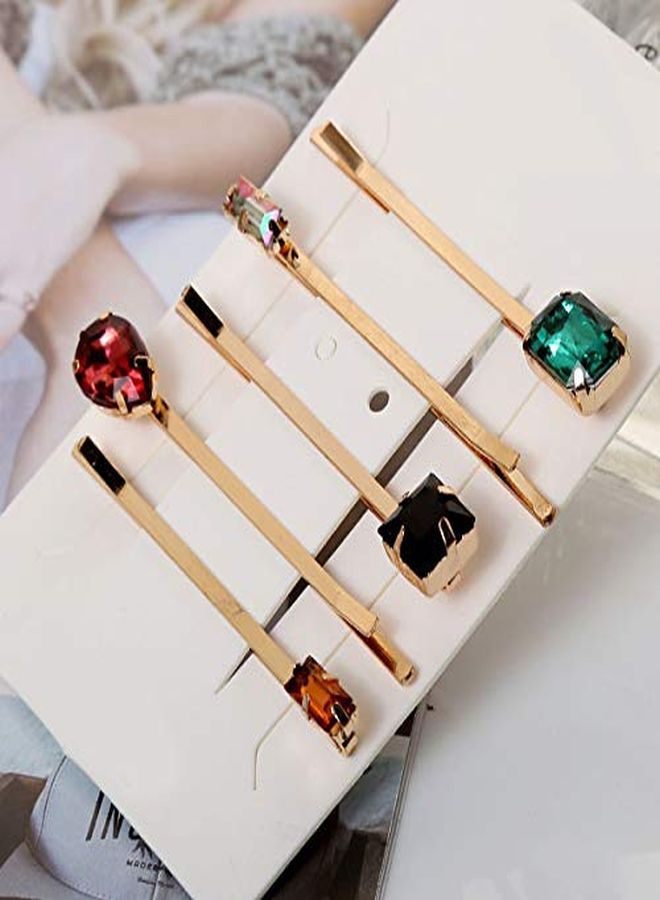 Lurrose 5Pcs Colorful Crystal Hair Pins Gold Vintage Decorative Bobby Pins For Women (Mixed Style) - Image 5