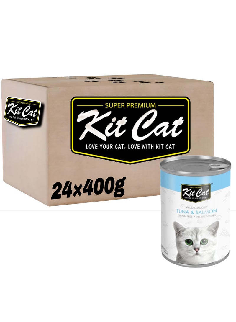 Kit Cat (24 packs) wet cat food with tuna and salmon flavor for small and large cats / 400 grams - Image 1