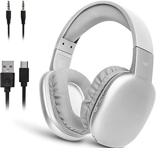 iJoy Ultra Wireless Headphones with Microphone- Rechargeable Over Ear Wireless Bluetooth Headphones with 10Hr Playtime, SD Slot, Backup Wire- Soft Cushion Wireless Headset with Mic (Silver) - Image 1