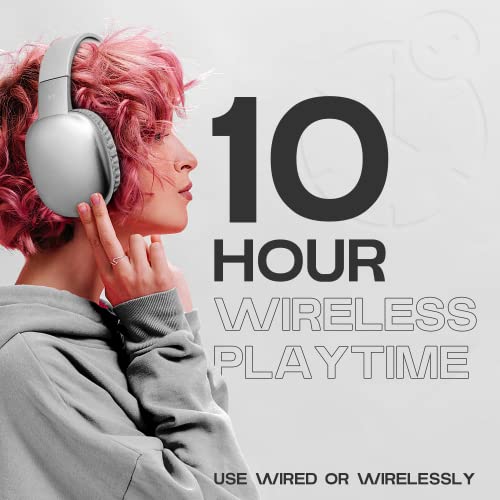 iJoy Ultra Wireless Headphones with Microphone- Rechargeable Over Ear Wireless Bluetooth Headphones with 10Hr Playtime, SD Slot, Backup Wire- Soft Cushion Wireless Headset with Mic (Silver) - Image 5