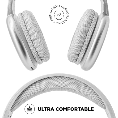 iJoy Ultra Wireless Headphones with Microphone- Rechargeable Over Ear Wireless Bluetooth Headphones with 10Hr Playtime, SD Slot, Backup Wire- Soft Cushion Wireless Headset with Mic (Silver) - Image 2