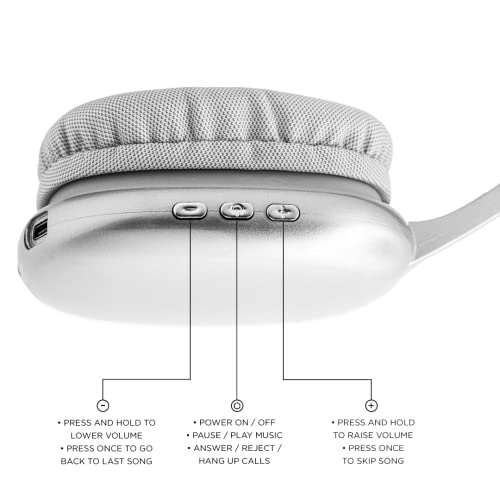 iJoy Ultra Wireless Headphones with Microphone- Rechargeable Over Ear Wireless Bluetooth Headphones with 10Hr Playtime, SD Slot, Backup Wire- Soft Cushion Wireless Headset with Mic (Silver) - Image 4