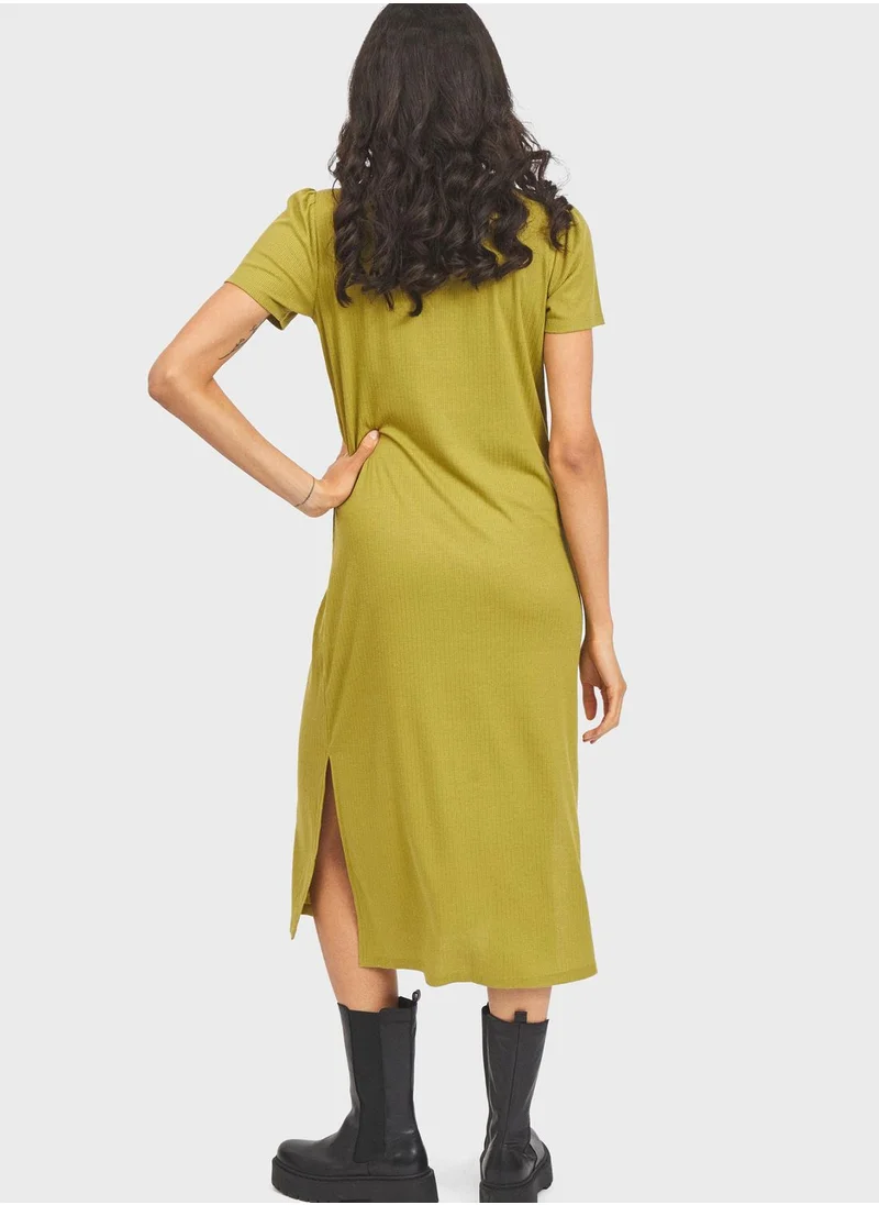Vila Crew Neck Pleated Dress