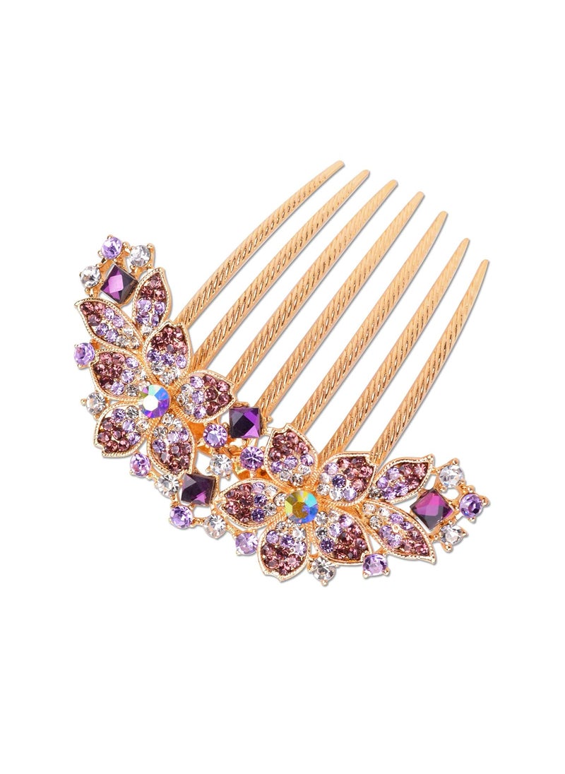 Sankuwen Women Rhinestone Inlaid Flower Hair Comb Hairpin Barrette AccessoryAlso Perfect Mothers Day Gifts for Mom Purple 