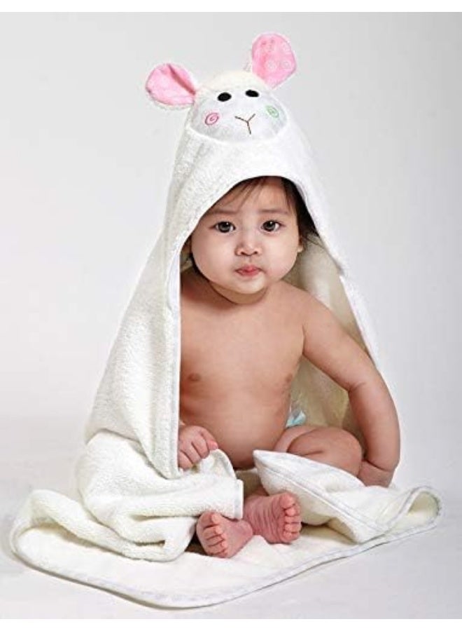 ZOOCCHINI 100 Percent Cotton Baby Hooded Towel, Lola The Lamb - Image 4