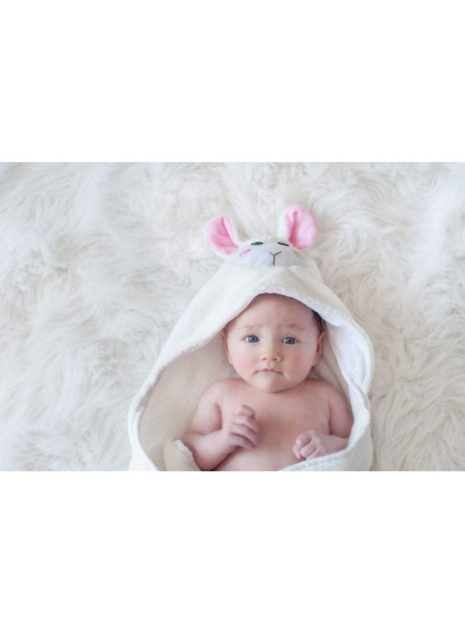 ZOOCCHINI 100 Percent Cotton Baby Hooded Towel, Lola The Lamb - Image 2