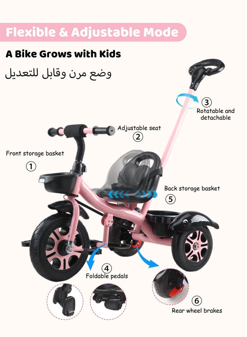 MaBaby Tricycles for Kids, with Storage Basket, Adjustable Seat and Parent Push Handle, Children Trike for 1-6 Years Boys and Girls, Balance Bike for Indoor Outdoor - Image 2